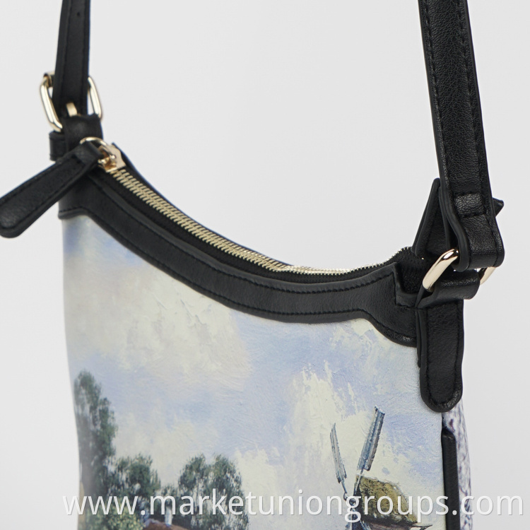 Premium Quality Custom Women Oil Painting Hand Bag Fashion Ladies Satchel Bag Leather Handbags